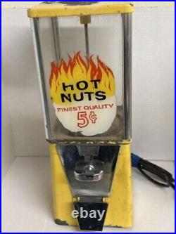 Rare Hot Nuts 5C Gumball Vending Machine Great Vintage Condition Yellow Base