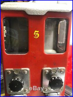 Rare Vintage Double Nickel 5 Cents Red 13-14 Gum Ball Vending Machine W Key