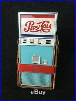 Rare Vintage Pepsi Cola Vending Machine Transistor Radio With Red Leather Case