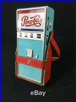 Rare Vintage Pepsi Cola Vending Machine Transistor Radio With Red Leather Case