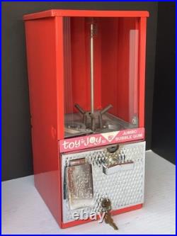 Restored Vintage Toy N' Joy 931 Red Jumbo Bubble Gum Machine. 5 Cent Nickel