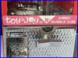 Restored Vintage Toy N' Joy 931 Red Jumbo Bubble Gum Machine. 5 Cent Nickel