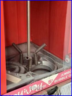 Restored Vintage Toy N' Joy 931 Red Jumbo Bubble Gum Machine. 5 Cent Nickel