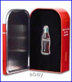 SALE Vintage Coca-Cola Bottle Shaped 1 oz Colorized Silver Vending Machine Tin