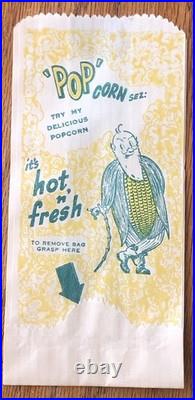 Set of 10 Pop Corn Sez Bags 1940s Vintage Vending Machine Concession Movie Decor