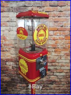Shell Motor oil vintage Acorn glass globe gumball machine + stand man cave bar