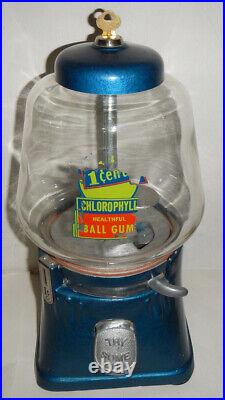 Silver King 1 Cent Gumball Machine Excellent Vintage Chlorophyll Gum