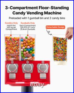 Triple Candy Vending Machine with Stand Gumball Dispenser Cash Box Vintage