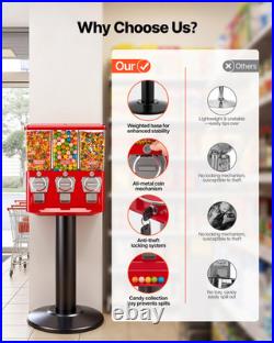 Triple Candy Vending Machine with Stand Gumball Dispenser Cash Box Vintage