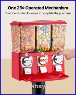 Triple Candy Vending Machine with Stand Gumball Dispenser Cash Box Vintage