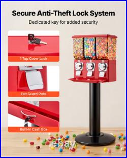 Triple Candy Vending Machine with Stand Gumball Dispenser Cash Box Vintage