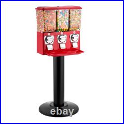 Triple Candy Vending Machine with Stand Gumball Dispenser Cash Box Vintage