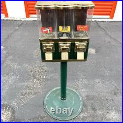 Triple Gumball Machine Vintage 25 Cent Bulk Vending Machine Candy Dispenser