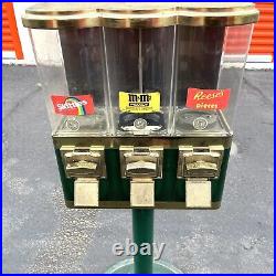 Triple Gumball Machine Vintage 25 Cent Bulk Vending Machine Candy Dispenser