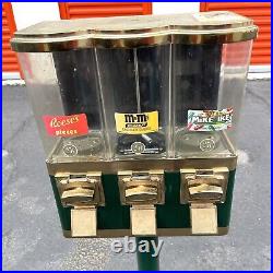 Triple Gumball Machine Vintage 25 Cent Bulk Vending Machine Candy Dispenser