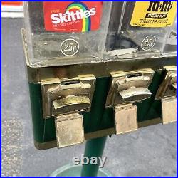 Triple Gumball Machine Vintage 25 Cent Bulk Vending Machine Candy Dispenser