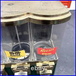 Triple Gumball Machine Vintage 25 Cent Bulk Vending Machine Candy Dispenser