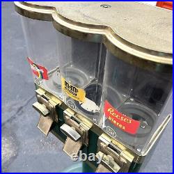 Triple Gumball Machine Vintage 25 Cent Bulk Vending Machine Candy Dispenser
