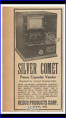 VERY RARE VINTAGE 1930'S CIGARETTE MACHINE This Silver Comet one Cent 1930s