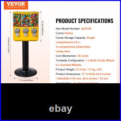 VEVOR Gumball Machine Vending Coin Bank Vintage Candy Dispenser Stand Yellow