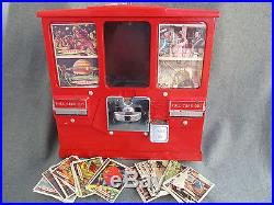 VINTAGE 1950s OAK PREMIERE GUM AND CARD VENDOR COIN OP MACHINE w KEY & CARDS