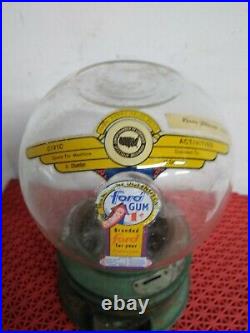 VINTAGE ANTIQUE FORD wide mouth GUMBALL MACHINE 1 Cent. No Key. Glass Globe