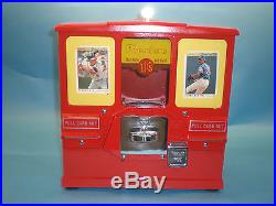 Vintage Antique Oak Premiere Baseball Card Trading Vendor And Gumball Machine