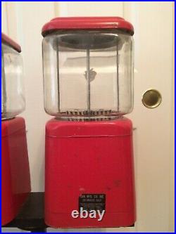 VINTAGE Double ACORN Gumball Candy Machine + Stand + Keys - Five Cents Nickel