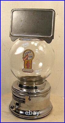 VINTAGE FORD 1c PENNY GUMBALL GUM VENDING MACHINE GLASS GLOBE TOPPER LOCK & KEY