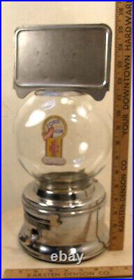 VINTAGE FORD 1c PENNY GUMBALL GUM VENDING MACHINE GLASS GLOBE TOPPER LOCK & KEY