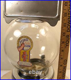 VINTAGE FORD 1c PENNY GUMBALL GUM VENDING MACHINE GLASS GLOBE TOPPER LOCK & KEY