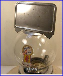 VINTAGE FORD 1c PENNY GUMBALL GUM VENDING MACHINE GLASS GLOBE TOPPER LOCK & KEY