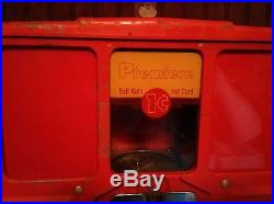 Vintage Premiere Oak 1 Cent Gumball & Baseball Card Vending Machine For Parts