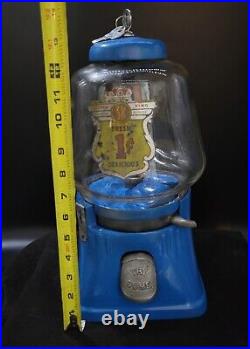 VINTAGE Silver King 1 Cent Gum Ball Machine Works Comes WITH Key