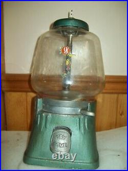 VINTAGE Silver King 1 Cent Nut Vending Machine Working Gumball WithKEY 487