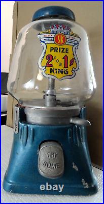 VINTAGE Silver King 1 Cent Prize King Gum Ball Machine WORKS Has 2 Keys D/S