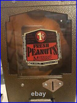 VINTAGE WALZER CO. MODERNE 1 CENT PENNY NUT VENDING MACHINE restored ORIGINAL