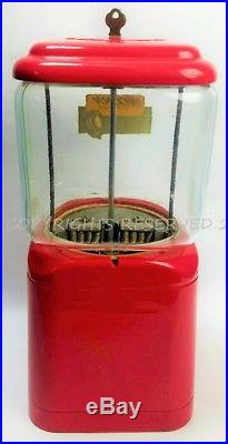 VIntage OAK Mfg Co L A Calif ACORN Red Gumball Machine Key Wavy Glass Canister