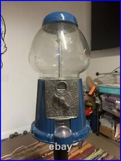 VTG 1985 Carousel Blue Gumball Machine NOS never Used Clean With Stand MINT