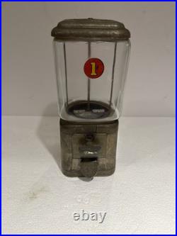 VTG 60s OAK ACORN GUMBALL MACHINE PENNY 1¢ METAL WORKS