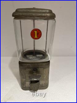 VTG 60s OAK ACORN GUMBALL MACHINE PENNY 1¢ METAL WORKS