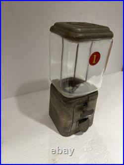 VTG 60s OAK ACORN GUMBALL MACHINE PENNY 1¢ METAL WORKS