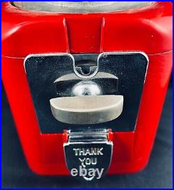 VTG 60s OAK ACORN GUMBALL MACHINE PENNY 1¢ RED METAL EMBOSSED GLASS WORKS WithKEY