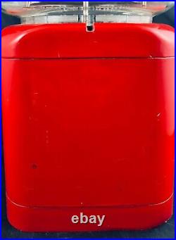 VTG 60s OAK ACORN GUMBALL MACHINE PENNY 1¢ RED METAL EMBOSSED GLASS WORKS WithKEY