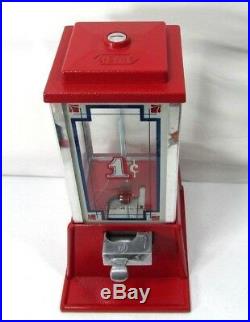 VTG Dean Penny Gumball Candy Vending Machine Red Glass Vending art deco design
