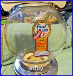 VTG Ford Gum & Machine Co. USA Gumball Machine withsign display on top-works-as is