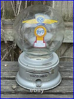 VTG Old Counter Top Ford Gumball Machine Glass Globe Kiwanis Decal Lock/2 Keys