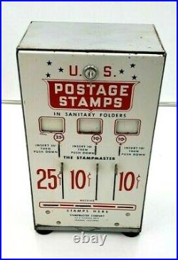 VTG Postage Stamp Vending Machine 10 25 Cent 3 slots WITH KEY Stampmaster