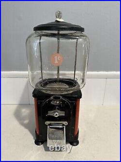 Victor Topper 1 Cent Penny Gumball Vending Machine Square Glass Globe 50s