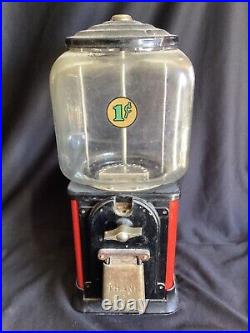 Victor Topper 1 Cent Penny Gumball Vending Machine withKey Square Glass Globe 50s